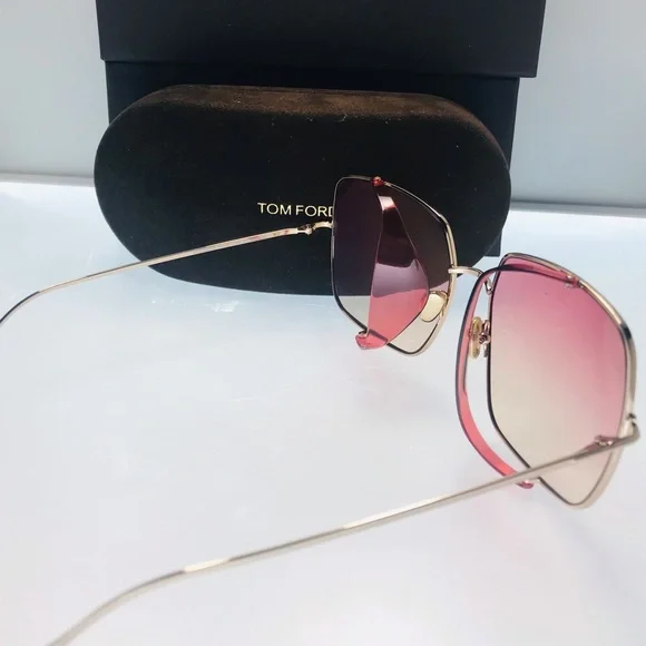 Tom Ford Toby-02 TF901 28T Gld Metal Woman s Side Shield Sunglasses 60mm - Picture 7 of 13